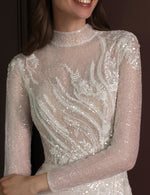 High Neck Long Sleeve Mermaid Glitter Wedding Dress