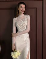 High Neck Long Sleeve Mermaid Glitter Wedding Dress