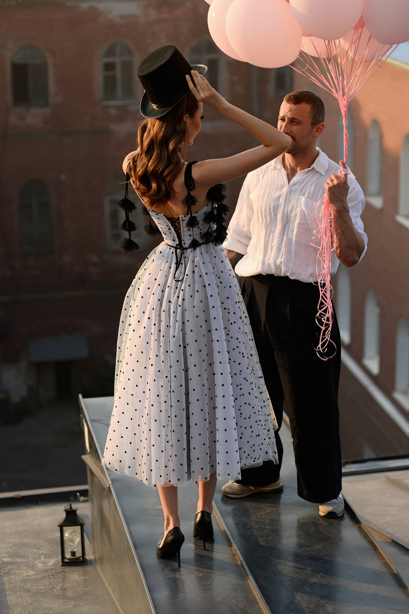 Spaghetti Strap Polka Dot Midi Dress HAREM's Brides Spaghetti Strap Polka Dot Midi Dress HAREM's Brides