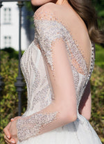 Glitter Long Sheer Sleeve Sweetheart A-Line Wedding Dress