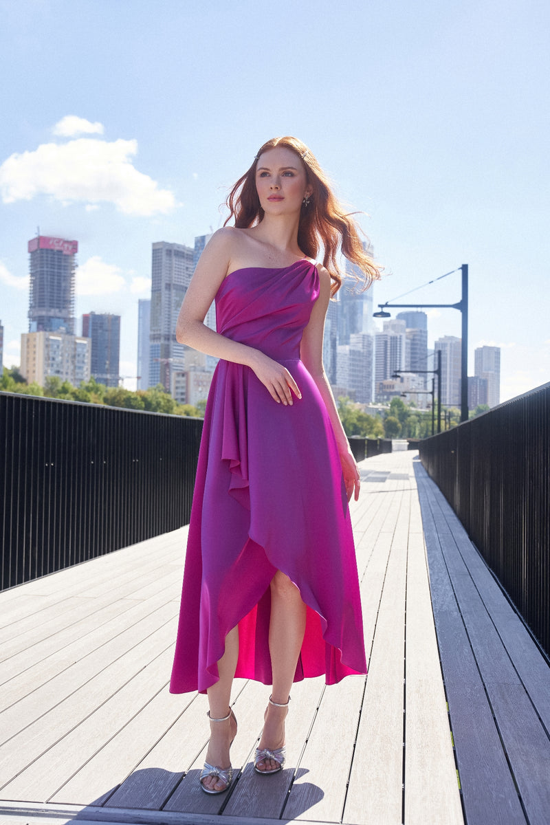 One-Shoulder High Low Asymmetrical Dress HAREM's Brides One-Shoulder High Low Asymmetrical Dress HAREM's Brides