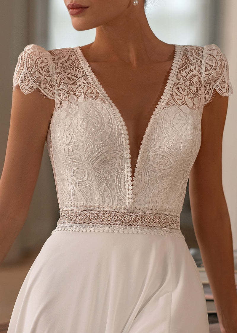 V-Neck A-Line Wedding Dress with Open Back and Slit HAREM's Brides V-Neck A-Line Wedding Dress with Open Back and Slit HAREM's Brides