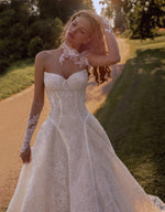 Strapless Lace Corset Wedding Dress with Detachable Sleeves & Choker | Garden Reverie Bridal