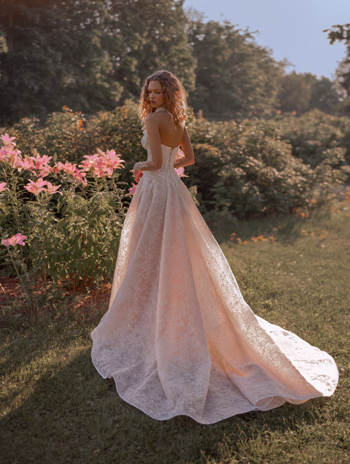 Strapless Lace Corset Wedding Dress with Detachable Sleeves & Choker | Garden Reverie Bridal