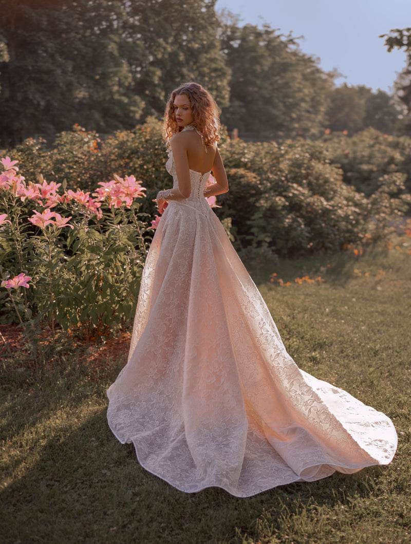 Strapless Lace Corset Wedding Dress with Detachable Sleeves & Choker