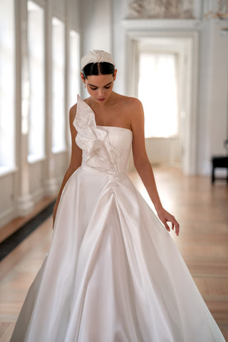 strapless wedding dresses a line A-line Strapless Ivory Satin Rustic Wedding Dress with Pockets QW2331 US2 / Custom Color main image 0