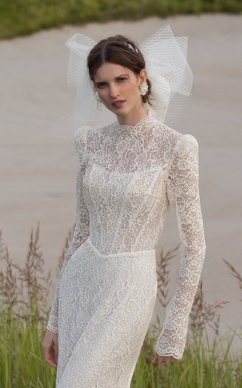 Long Sleeve High-Neck Mermaid Lace Wedding Dress with Open Back HAREM's Brides Long Sleeve High-Neck Mermaid Lace Wedding Dress with Open Back HAREM's Brides