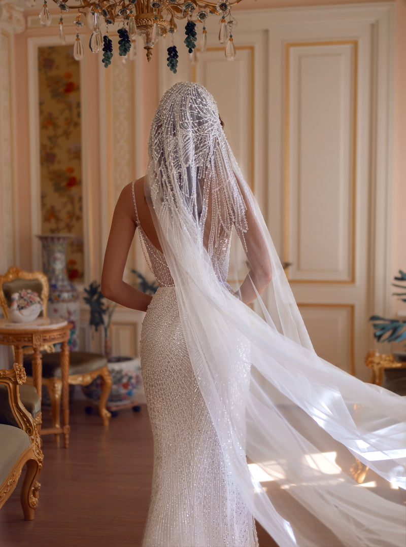 knee length dresses for ladies Beaded Lace Sheath Wedding Dress with Crystal Veil
