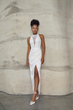 White Halter Neck Glitter Silk White Dress with Jacket