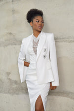 White Halter Neck Glitter Silk White Dress with Jacket