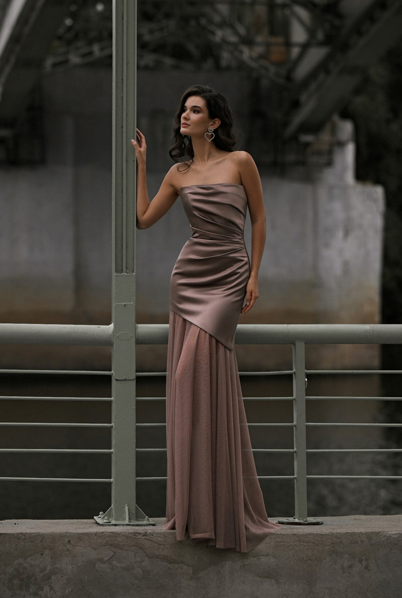 sheer maxi skirt dress Strapless Satin 2-in-1 Mini and Sheer Maxi Skirt Set