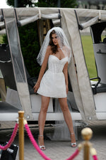 Luxe Sparkle Strapless Mini Bridal Dress