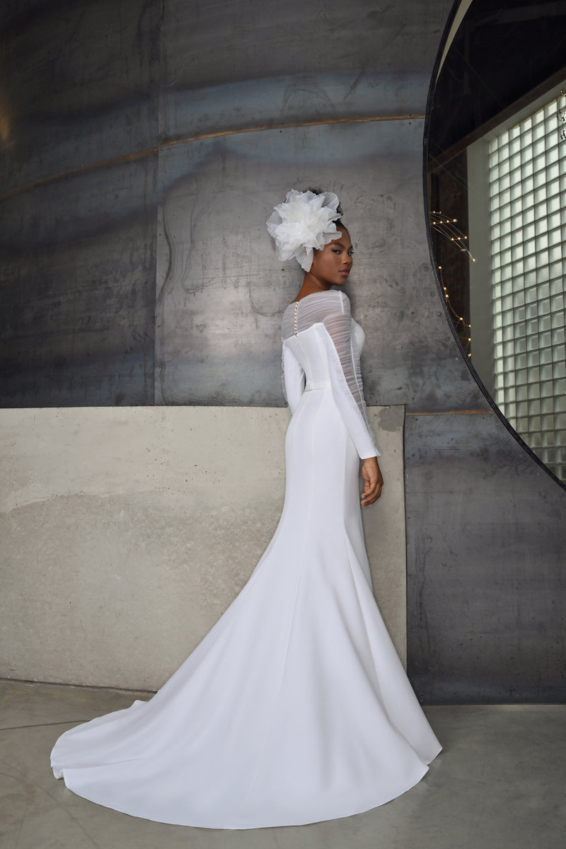 Robe de mariée minimaliste sirène à manches longues