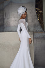 Vestido de noiva minimalista sereia de manga comprida