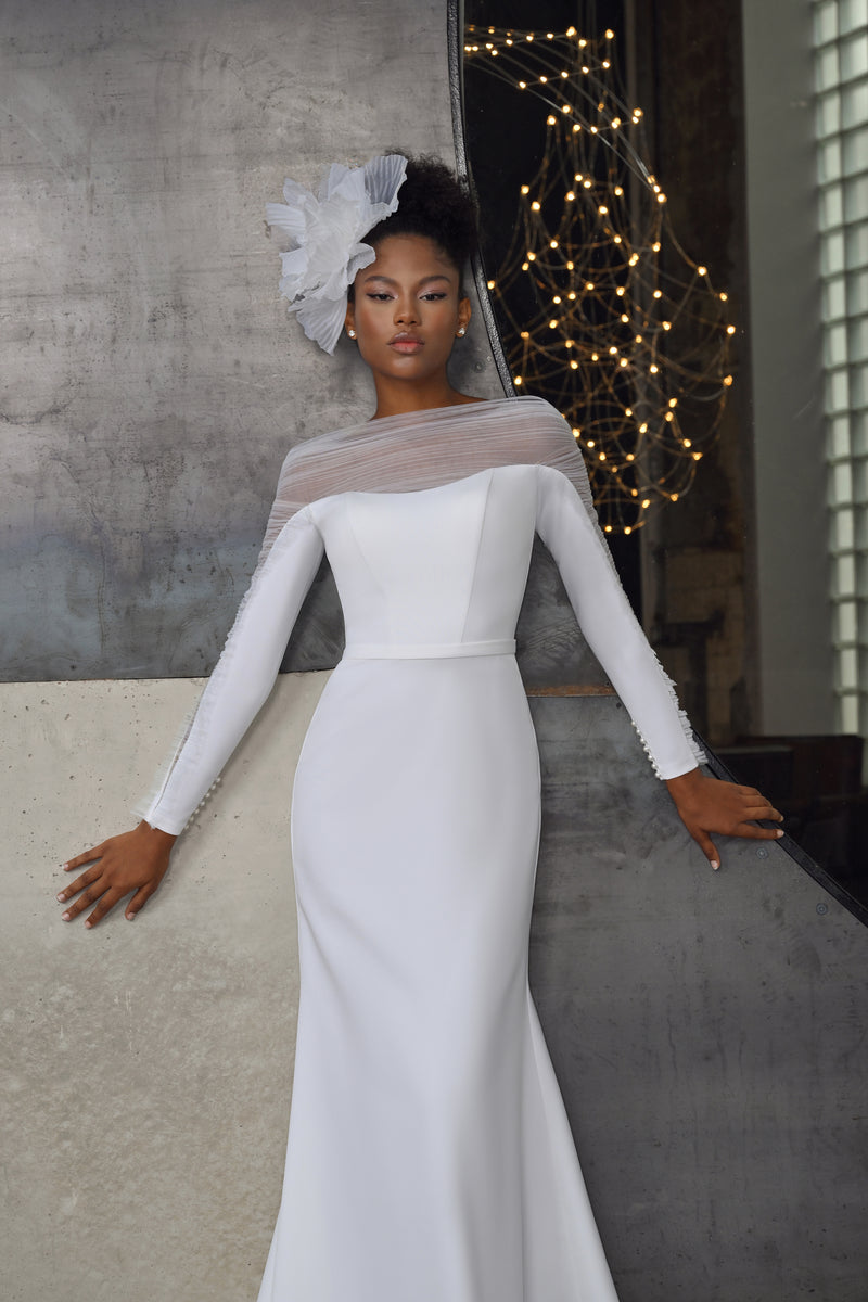 Long Sleeve Mermaid Minimalist Wedding Dress HAREM's Brides Long Sleeve Mermaid Minimalist Wedding Dress HAREM's Brides