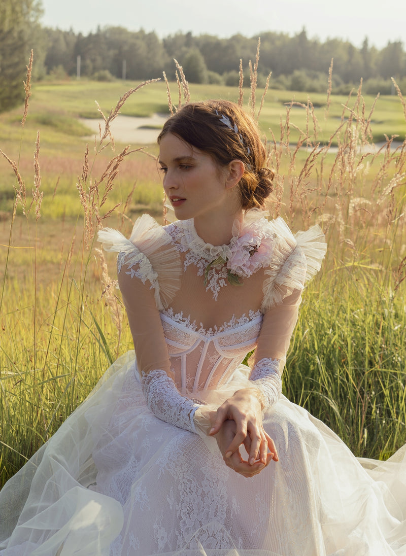 Exquisite Long Sheer Sleeve Sweetheart Wedding Dress HAREM's Brides Exquisite Long Sheer Sleeve Sweetheart Wedding Dress HAREM's Brides