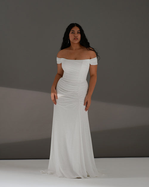 Robe de mariée sirène à paillettes et épaules dénudées