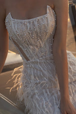 Robe de mariée nacrée à franges sans bretelles