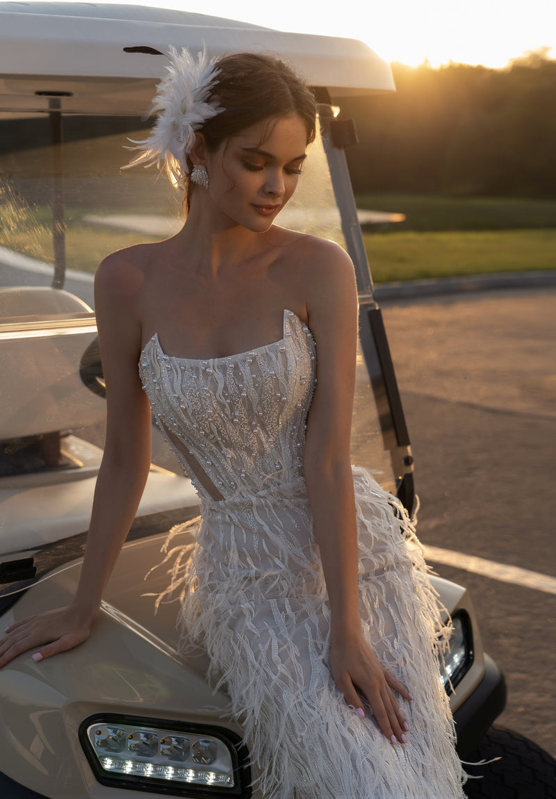 strapless fringe dress Strapless Fringe Pearly Bridal Dress – HAREM's Brides