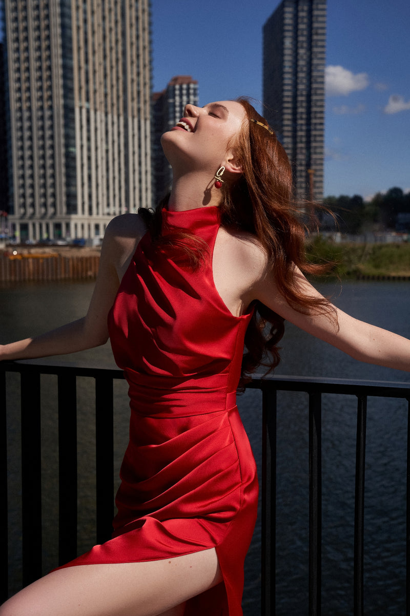 Halter Neck Wrap Cocktail Dress – HAREM's Brides Halter Neck Wrap Cocktail Dress – HAREM's Brides