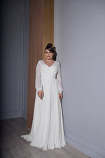 Vestido de novia de talla grande con corte en A y manga larga