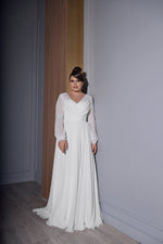 Long Sleeves A-Line Wrap Plus Size Bridal Dress