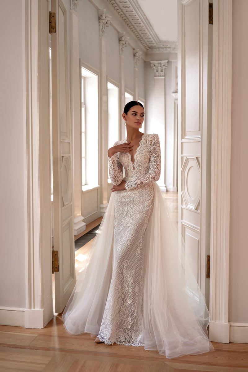 Lace Mermaid Wedding Tight Lace Long Sleeve Wedding Dress Long Sleeve Mermaid Lace Wedding Dress With Removable Train Lace Mermaid Wedding Tight Lace Long Sleeve Wedding Dress Long Sleeve Mermaid Lace Wedding Dress With Removable Train