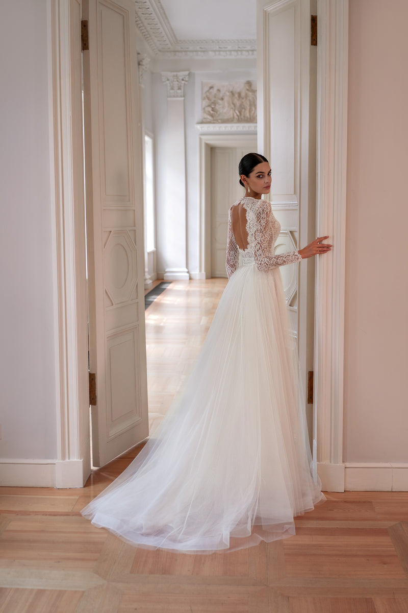 Long Sleeve Mermaid Lace Wedding Dress with Removable Train HAREM's Brides Long Sleeve Mermaid Lace Wedding Dress with Removable Train HAREM's Brides