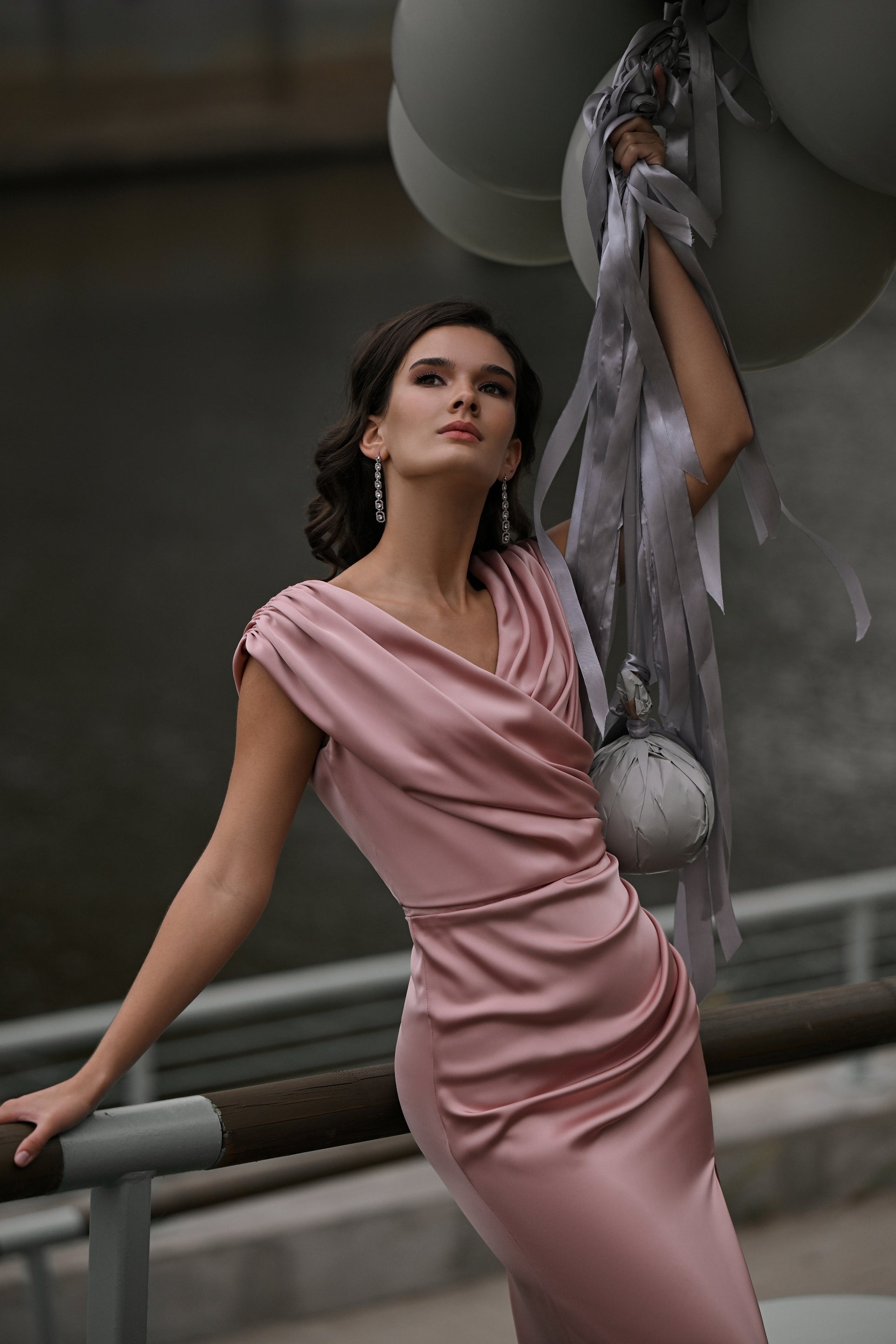 Draped Silk V-Neck Evening Dress with High Slit | Poised Romance Draped Silk V-Neck Evening Dress with High Slit | Poised Romance