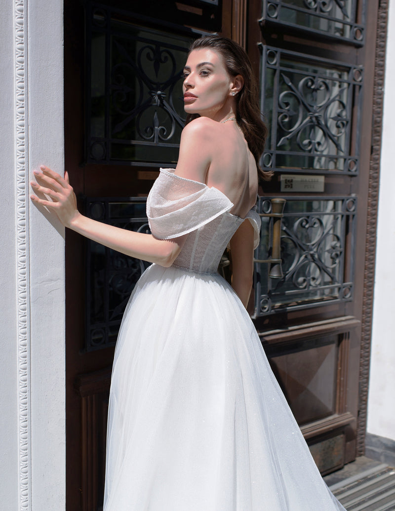 Fairy Off-Shoulder A-Line Wedding Dress with Gloves