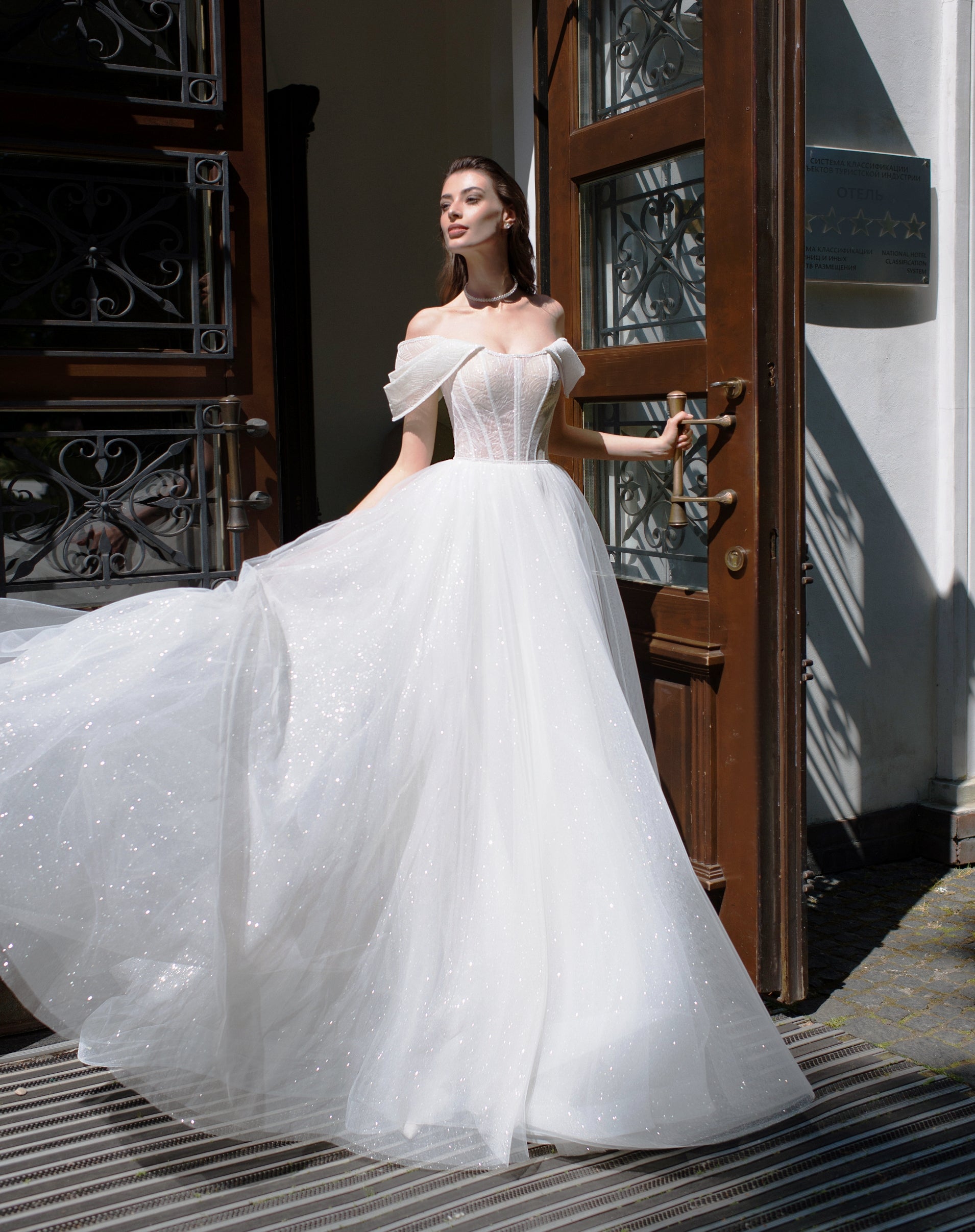 Fairy Off-Shoulder A-Line Wedding Dress with Gloves HAREM's Brides Fairy Off-Shoulder A-Line Wedding Dress with Gloves HAREM's Brides