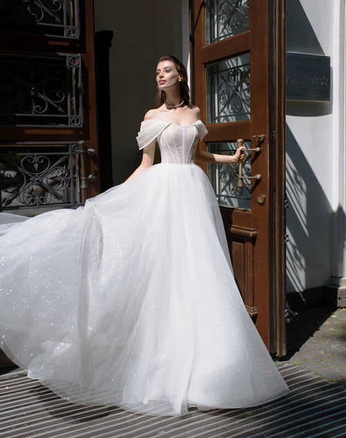 Fairy Off-Shoulder A-Line Wedding Dress with Gloves