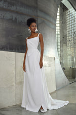 Square Neckline A-Line Minimalist Wedding Dress With Removable Sleeves