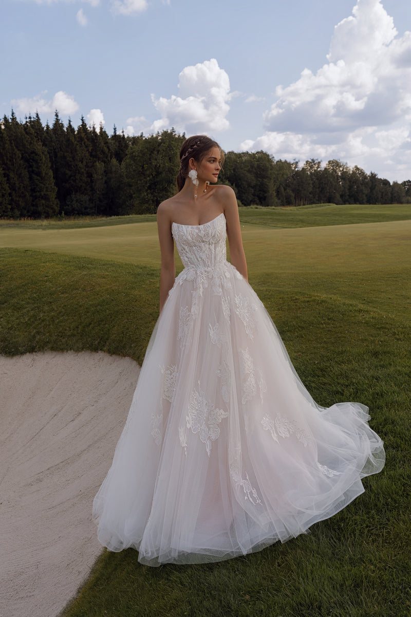 Strapless A-Line Bridal Gown with 3-D Bolero