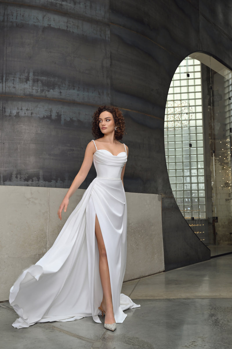 Spaghetti Strap A-Line Wrap Minimalist Wedding Dress