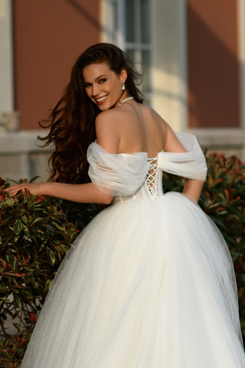 Off-Shoulder Glitter Ball Gown Wedding Dress