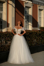 Off-Shoulder Glitter Ball Gown Wedding Dress