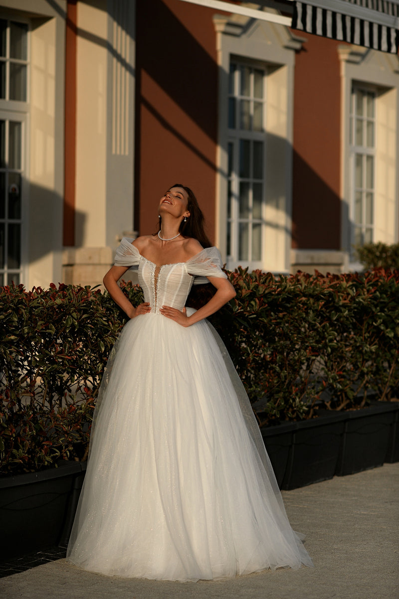 Off-Shoulder Glitter Ball Gown Wedding Dress