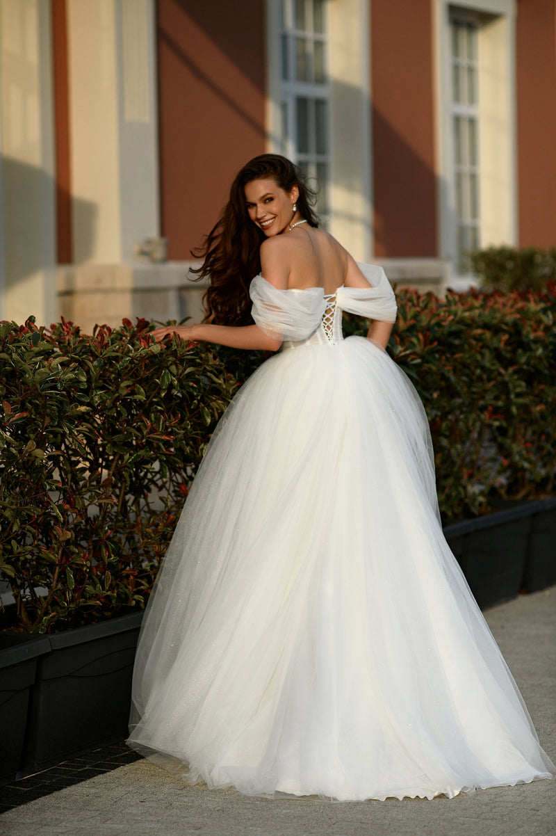 Off-Shoulder Glitter Ball Gown Wedding Dress