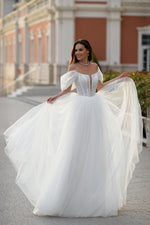 Off-Shoulder Glitter Ball Gown Wedding Dress