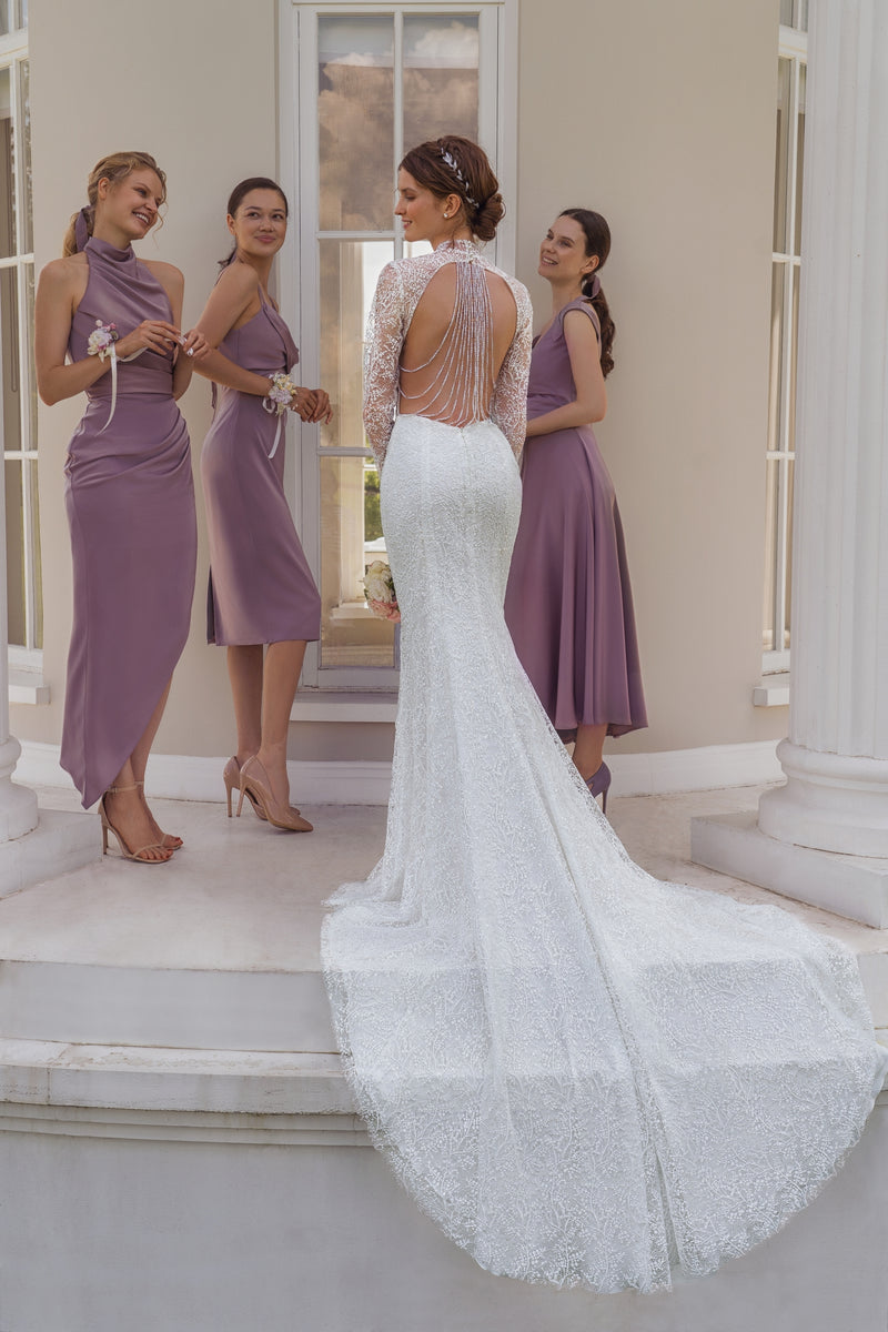 Long Sleeve High-Neck Mermaid Wedding Dress with a Gorgeous Back Detail