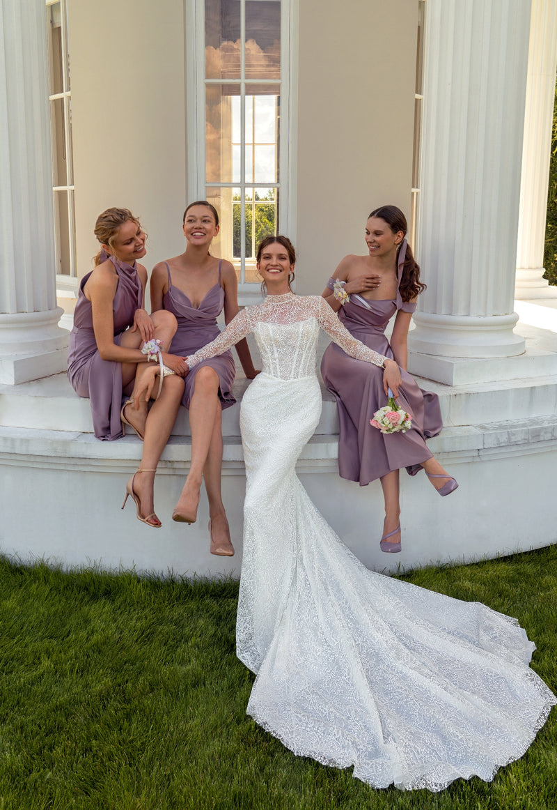 high neck mermaid bridesmaid dress Long Sleeve High-Neck Mermaid Wedding Dress with Gorgeous Back HAREM's Brides