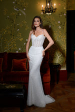 Starlit Grace Mermaid Wedding Gown with Removable Sleeve Cape