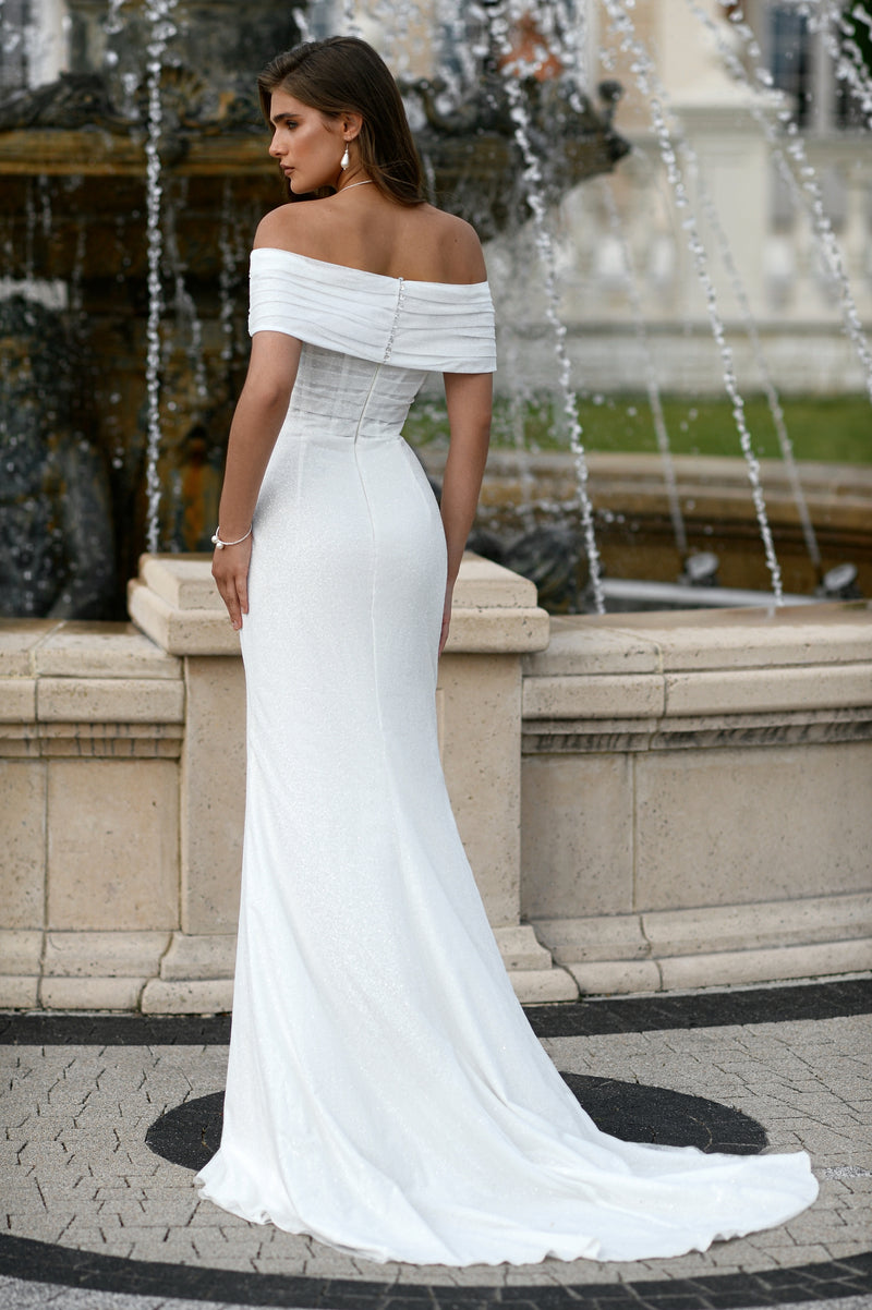 Modern Muse Off-Shoulder Mermaid Glitter Wedding Dress
