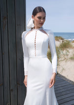 Long Sleeve High-Neck Mermaid Wedding Dress with Gorgeous Back