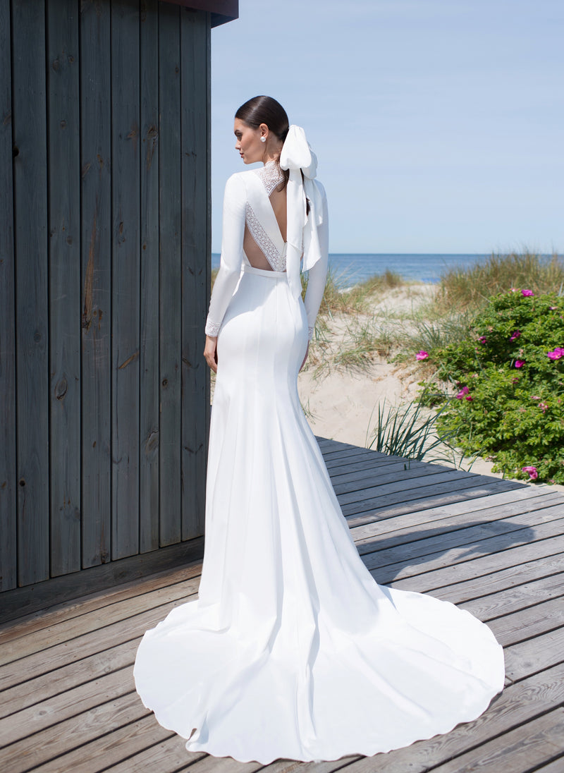 Long Sleeve High-Neck Mermaid Wedding Dress with Gorgeous Back