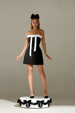 Strapless Front Bow Mini Black Dress