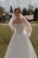 Magnifique robe de mariée trapèze sans bretelles