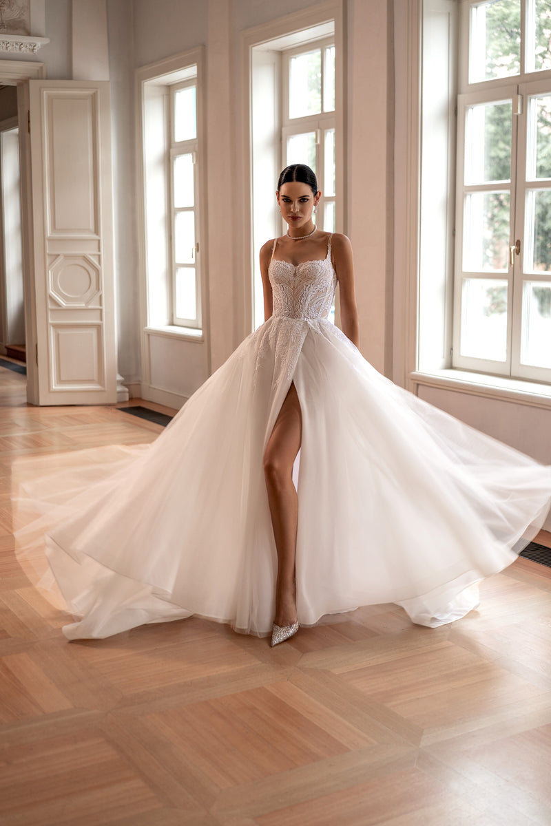 A-Line Spaghetti Strap Wedding Dress with Side Slit