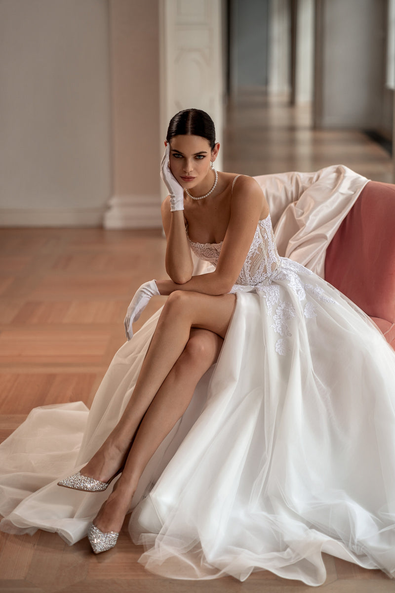 A-Line Spaghetti Strap Wedding Dress with Side Slit